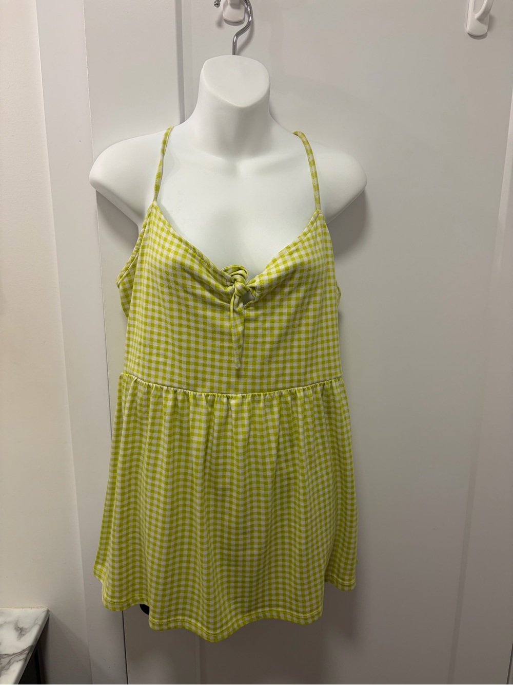 Lace-Up Gingham Camisole Tank Top - Yellow